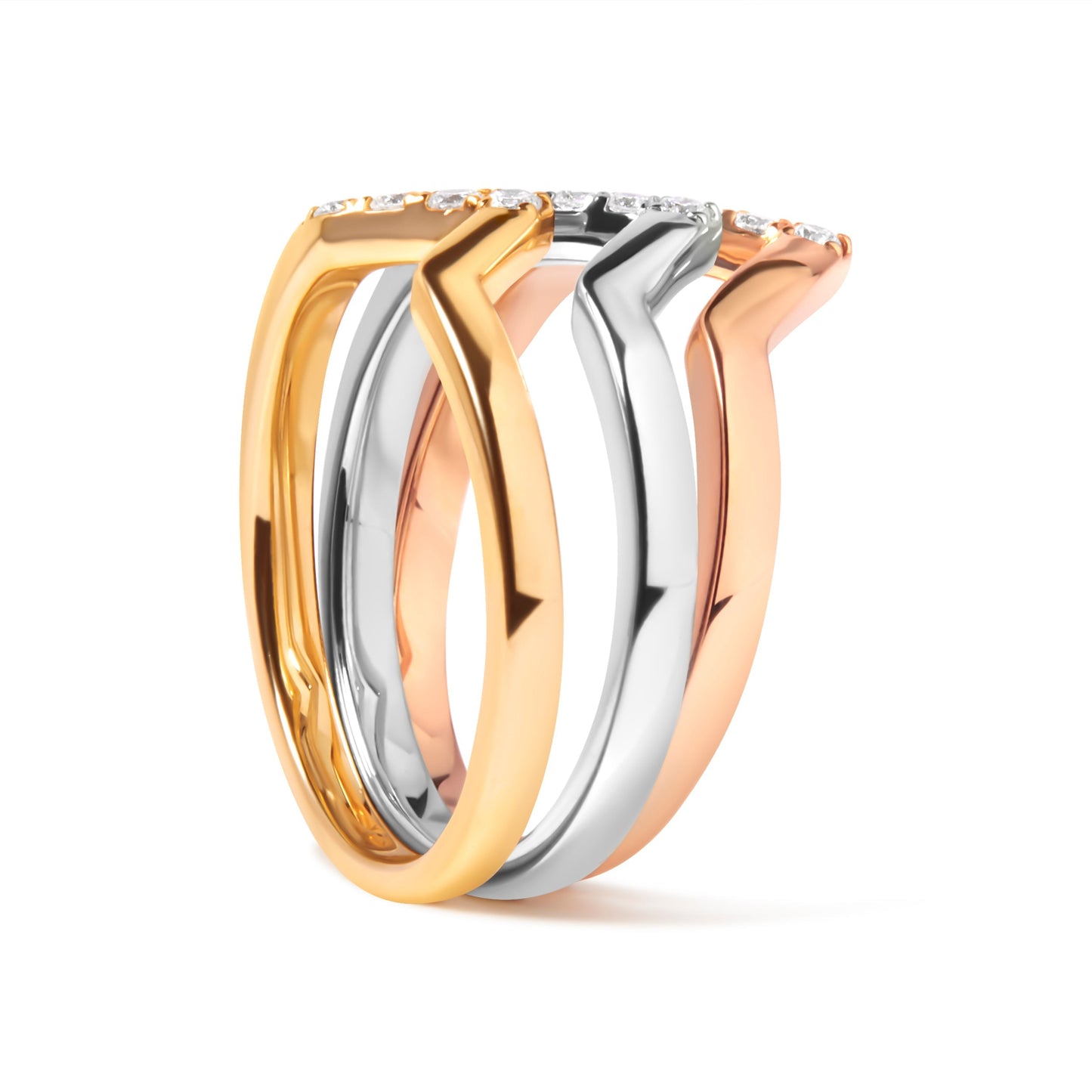 14K Gold 1/4 Cttw Diamond Geometrical Chevron V Stackable Band Ring Set (G-H Color, SI1-SI2 Clarity) - Size 7 Bids.com