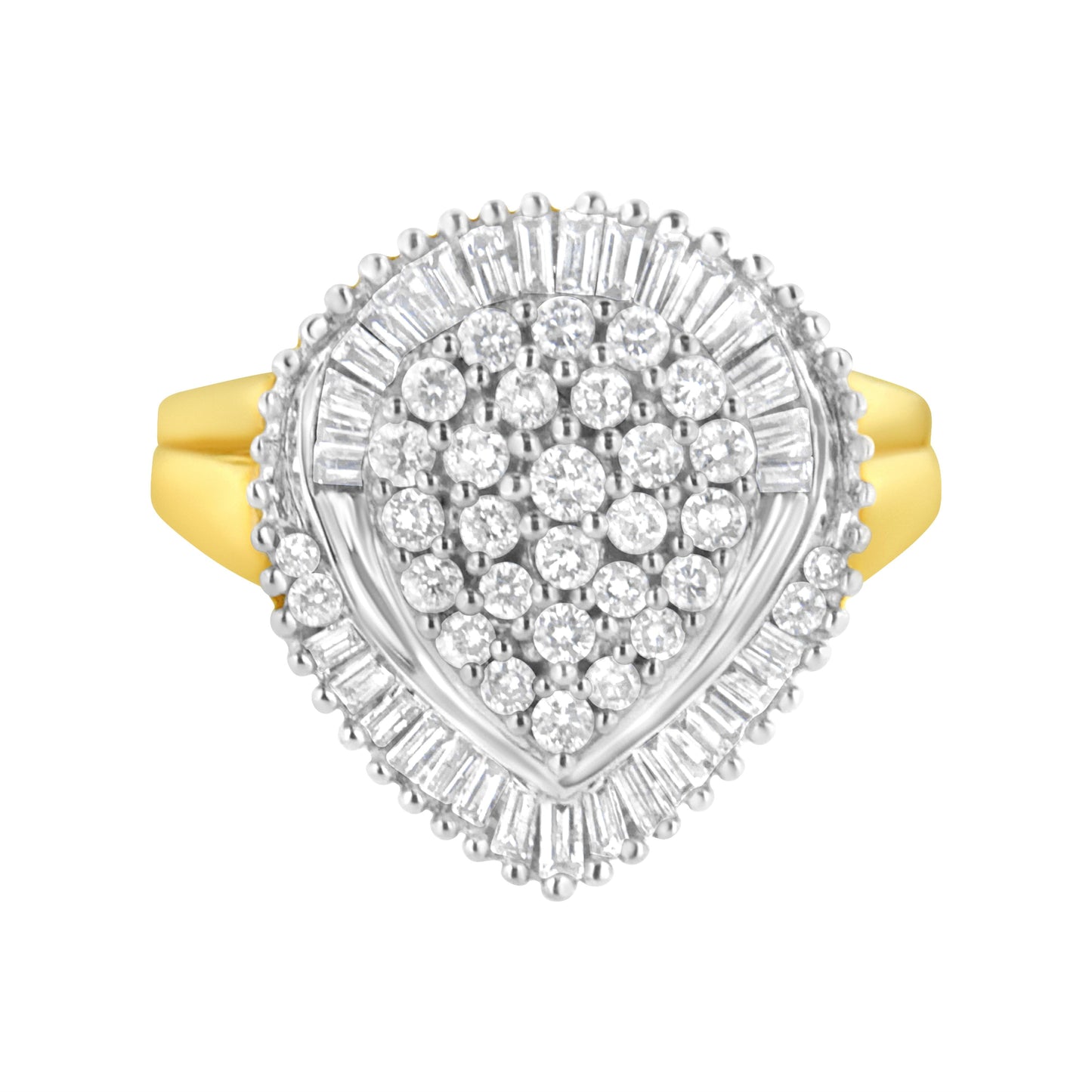 10K Yellow Gold 1.0 Cttw Round and Baguette Cut Diamond Oval Shaped Cluster Ring (I-J Color, I1-I2 Clarity) - Size 7 Bids.com