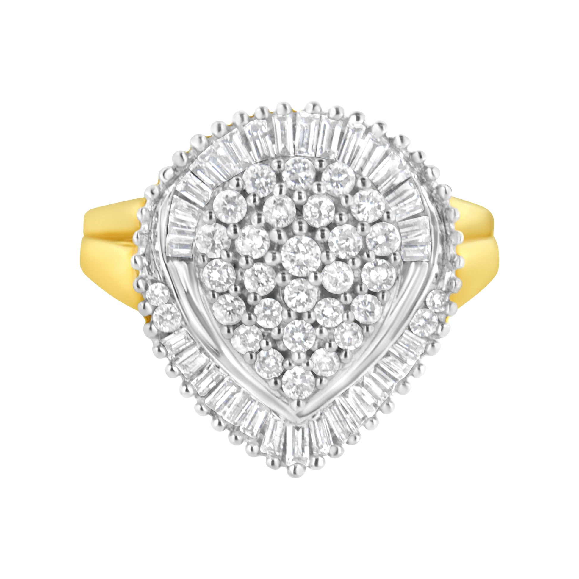 10K Yellow Gold 1.0 Cttw Round and Baguette Cut Diamond Oval Shaped Cluster Ring (I-J Color, I1-I2 Clarity) - Size 7 Bids.com