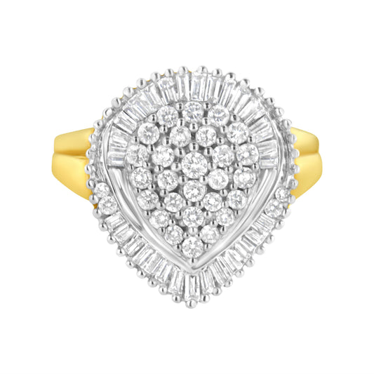 10K Yellow Gold 1.0 Cttw Round and Baguette Cut Diamond Oval Shaped Cluster Ring (I-J Color, I1-I2 Clarity) - Size 7 Bids.com