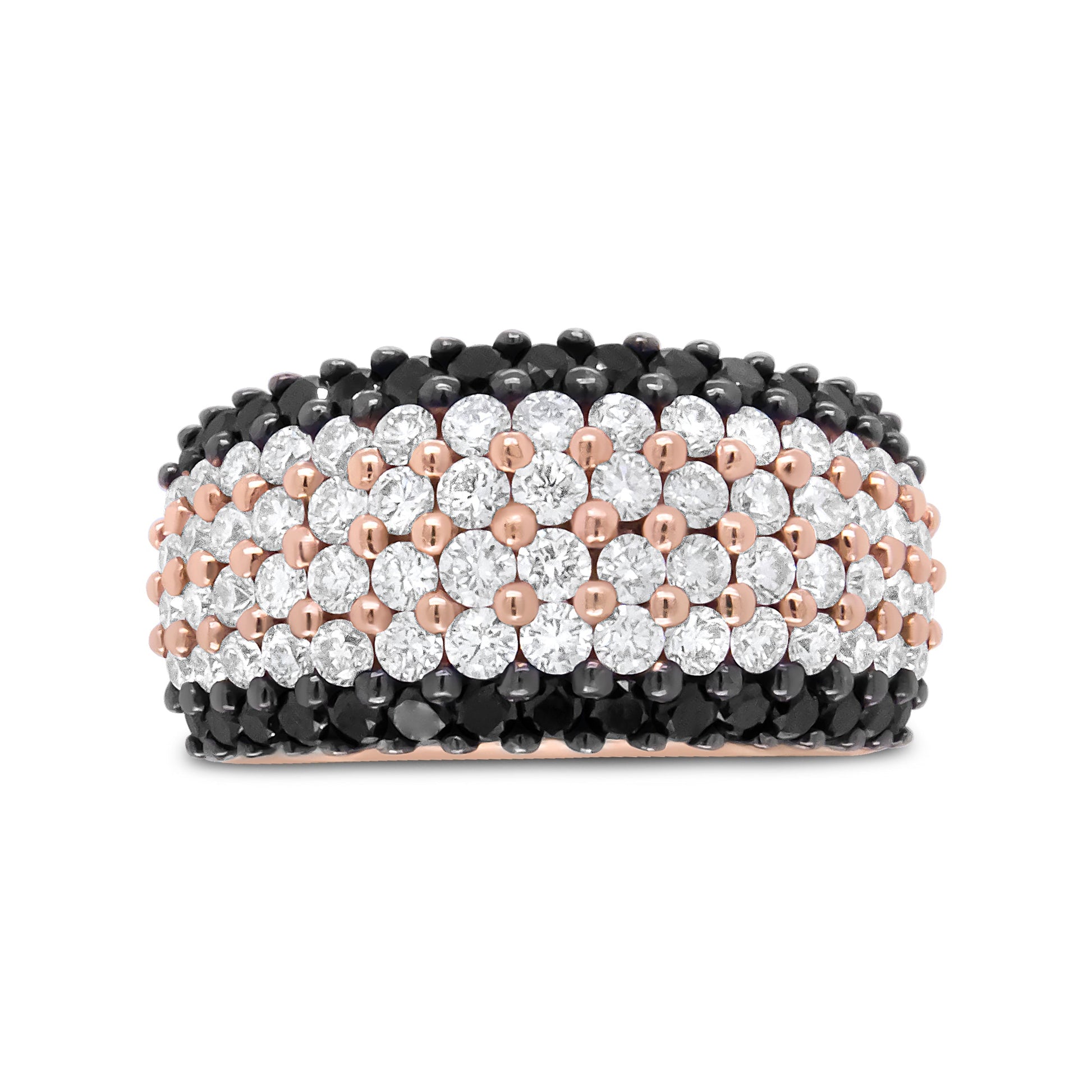 18K Rose Gold 2 1/5 Cttw Black and White Diamond 6 Row Band Ring (F-G and Black Color, VS1-VS2 Clarity) - Ring Size 7 Bids.com