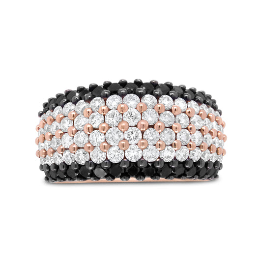 18K Rose Gold 2 1/5 Cttw Black and White Diamond 6 Row Band Ring (F-G and Black Color, VS1-VS2 Clarity) - Ring Size 7 Bids.com