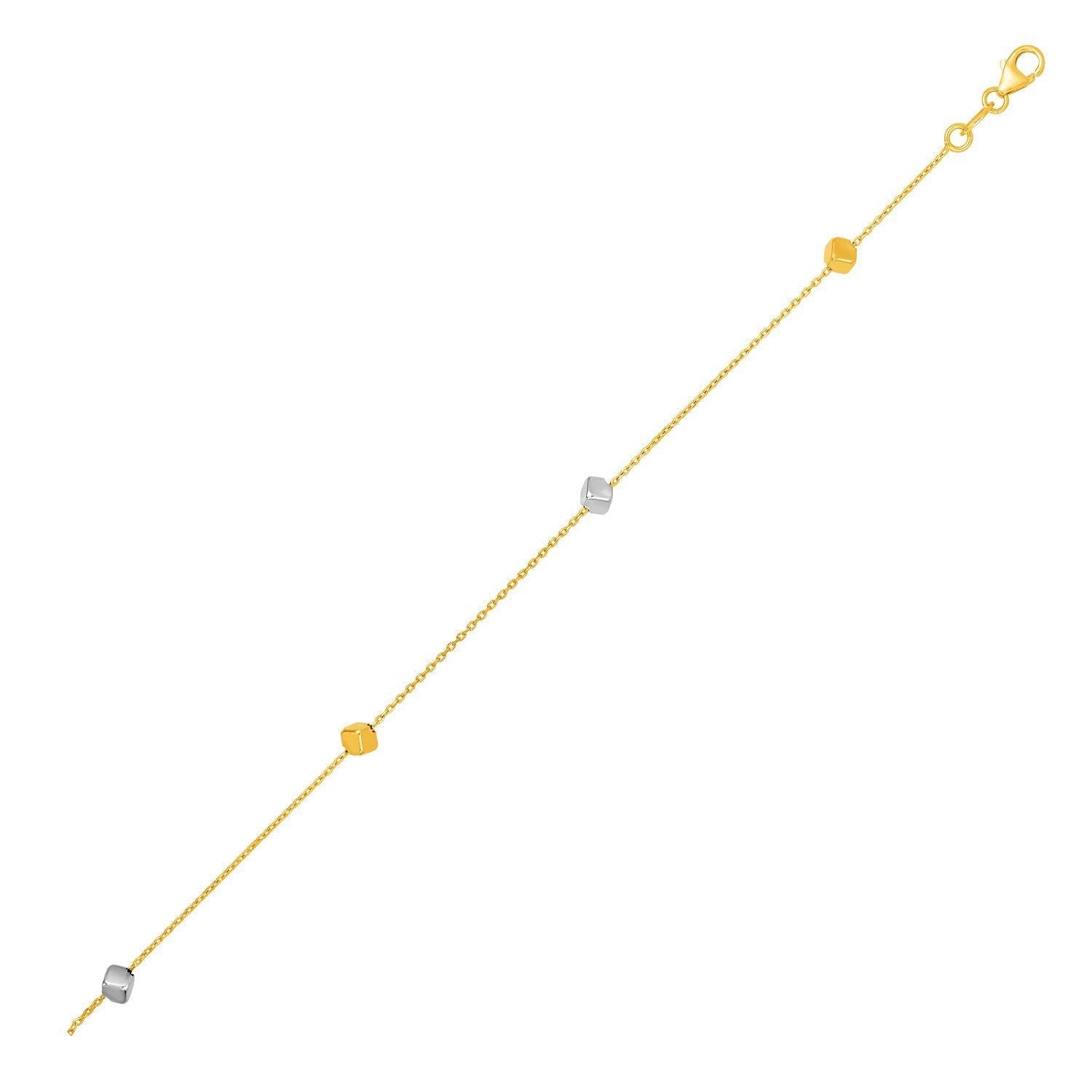 14k Two Tone Gold Bracelet with Polished Cubes Bids.com