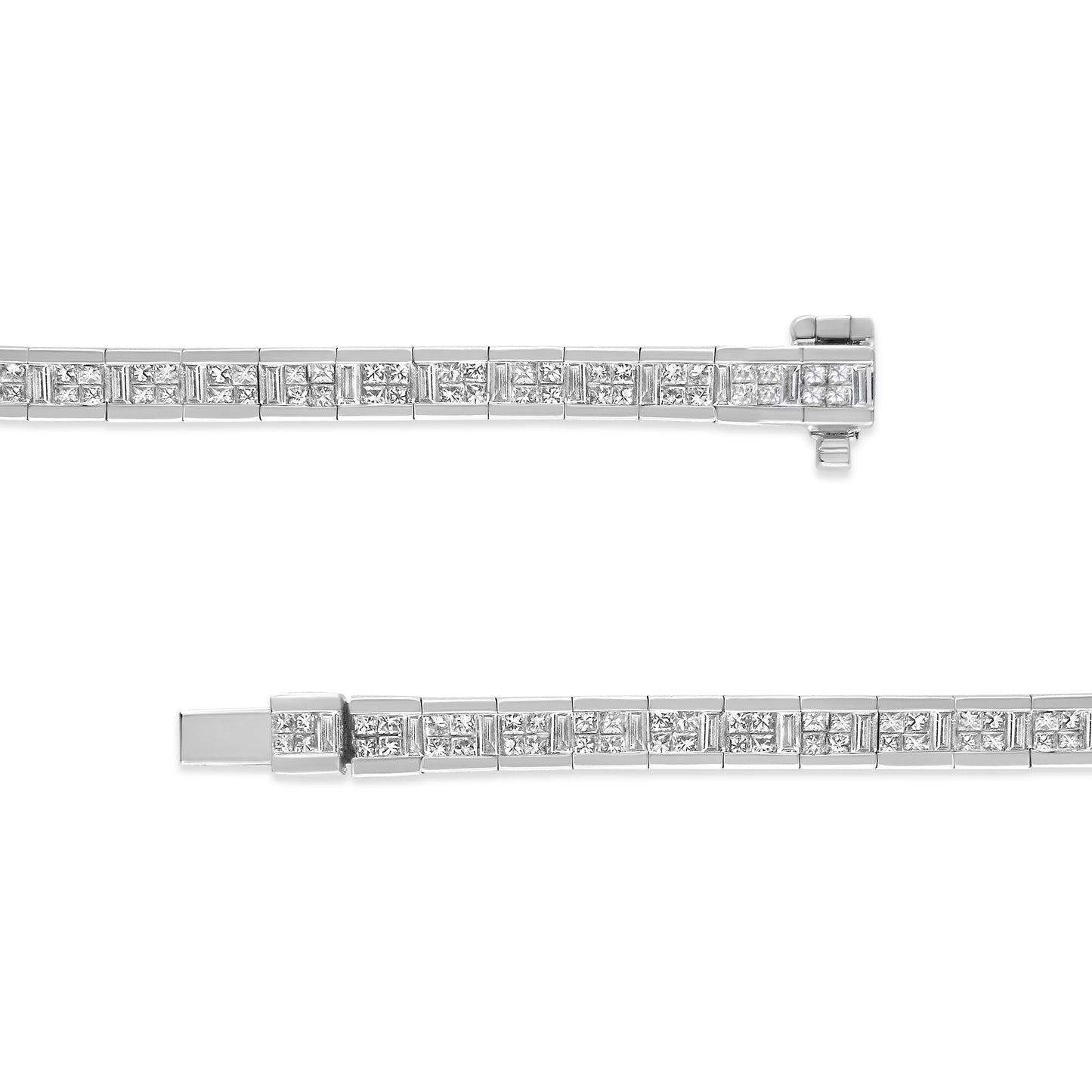 14K White Gold 4 3/8 Cttw Alternating Invisible Set Princess and Baguette Diamond Tennis Bracelet (G-H Color, VS1-VS2 Clarity) - Size 7" Bids.com
