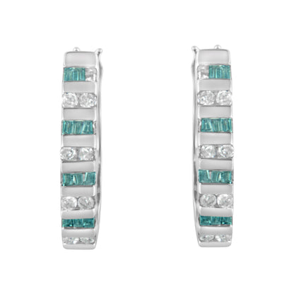 10k White Gold Round and Blue Baguette 1/2 cttw Diamond Hoop Earrings (I-J Color, I2-I3 Clarity) Bids.com