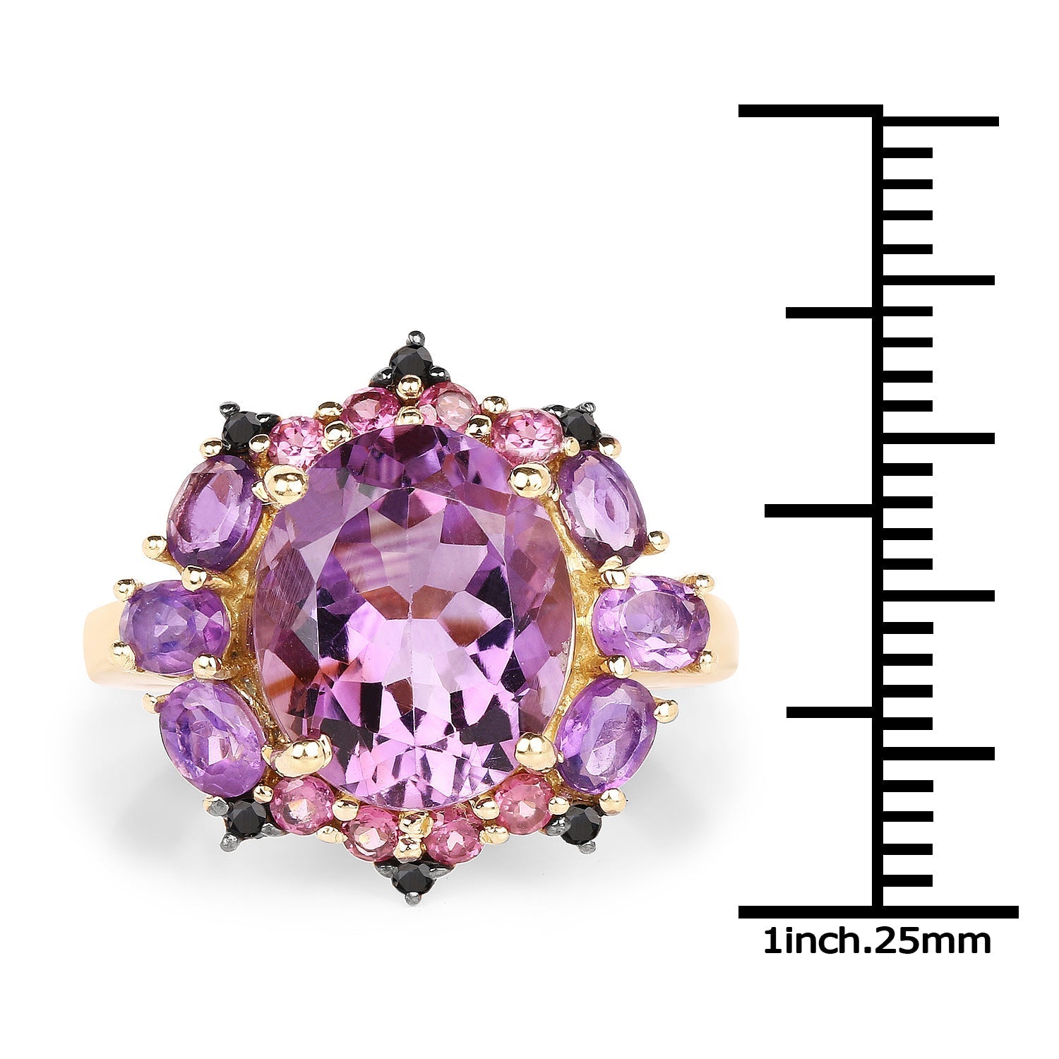 14K Yellow Gold Plated 5.25 Carat Genuine Amethyst, Rhodolite and Blue Diamond .925 Sterling Silver Ring Bids.com