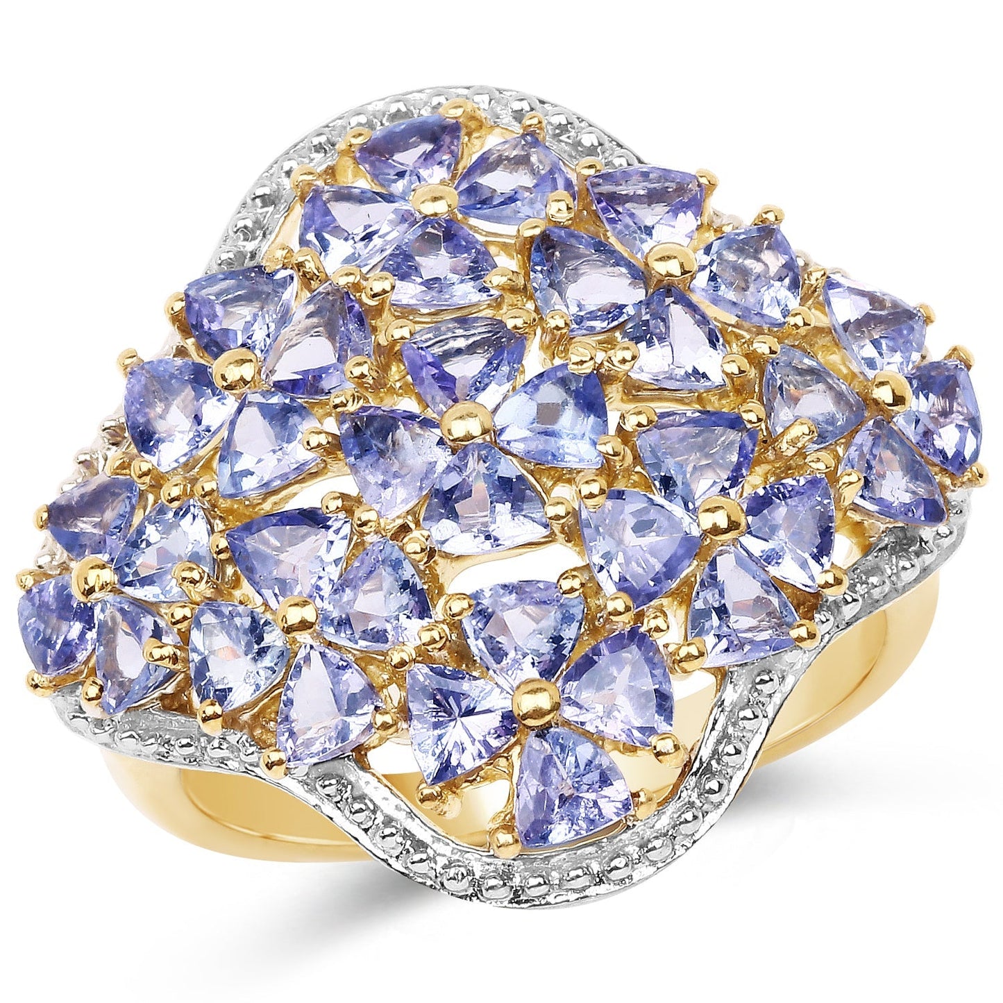 14K Yellow Gold Plated 3.60 Carat Genuine Tanzanite .925 Sterling Silver Ring Bids.com