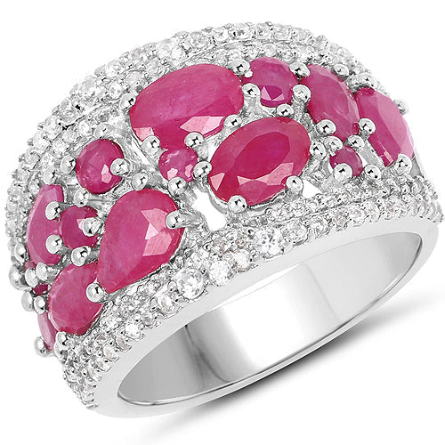 3.89 Carat Genuine Ruby and White Zircon .925 Sterling Silver Ring Bids.com