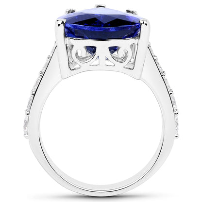 11.40 Carat Genuine Tanzanite and White Diamond 18K White Gold Ring Bids.com
