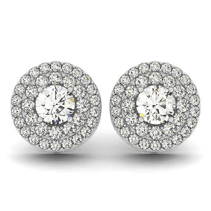 14k White Gold Double Halo Round Diamond Earrings (1 1/4 cttw) Bids.com