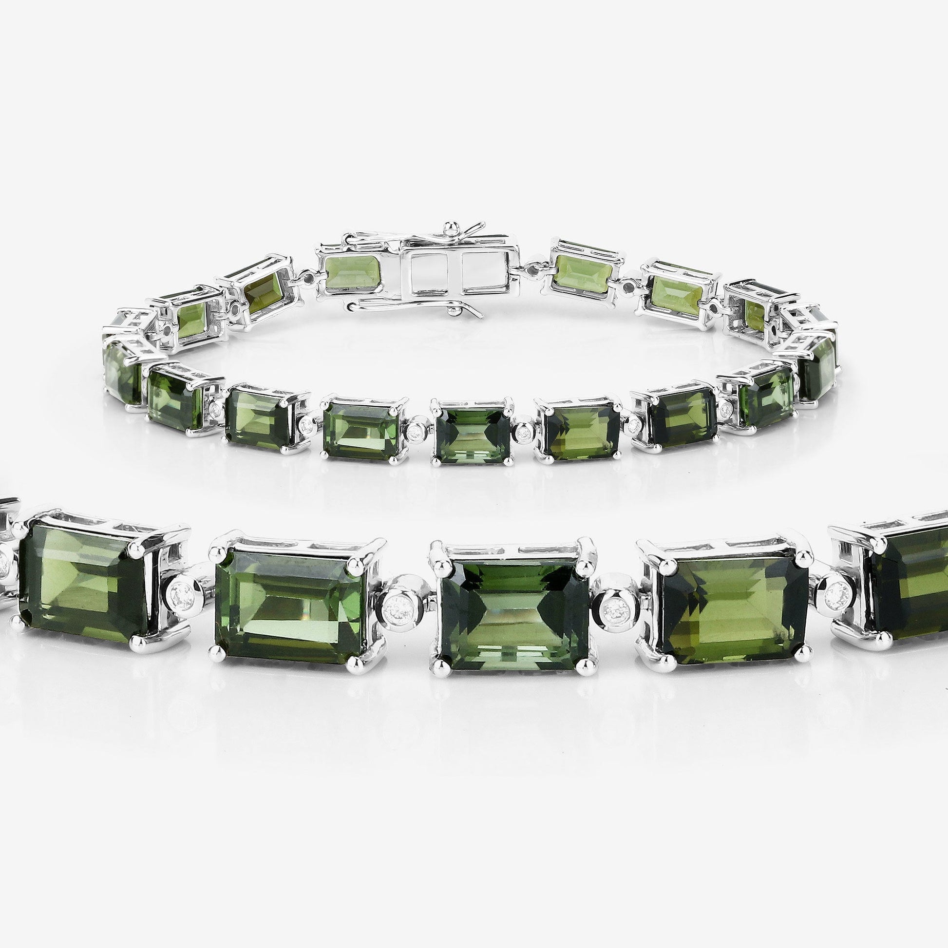 19.04 Carat Genuine Green Tourmaline and White Diamond 14K White Gold Bracelet Bids.com