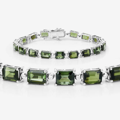 19.04 Carat Genuine Green Tourmaline and White Diamond 14K White Gold Bracelet Bids.com