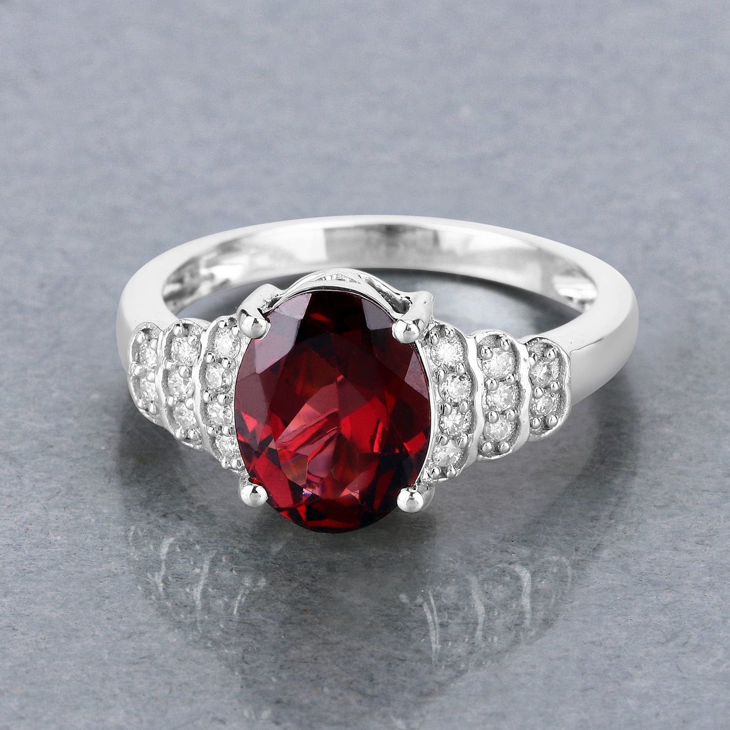 2.87 Carat Genuine Rhodolite and White Diamond 14K White Gold Ring Bids.com