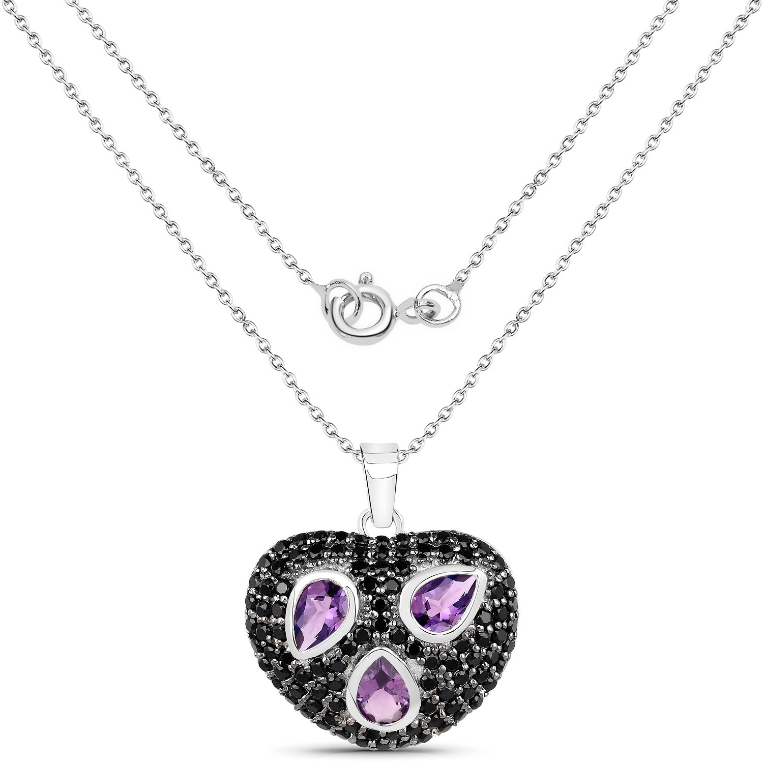 3.19 Carat Genuine Amethyst and Black Spinel .925 Sterling Silver Pendant Bids.com