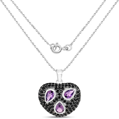 3.19 Carat Genuine Amethyst and Black Spinel .925 Sterling Silver Pendant Bids.com