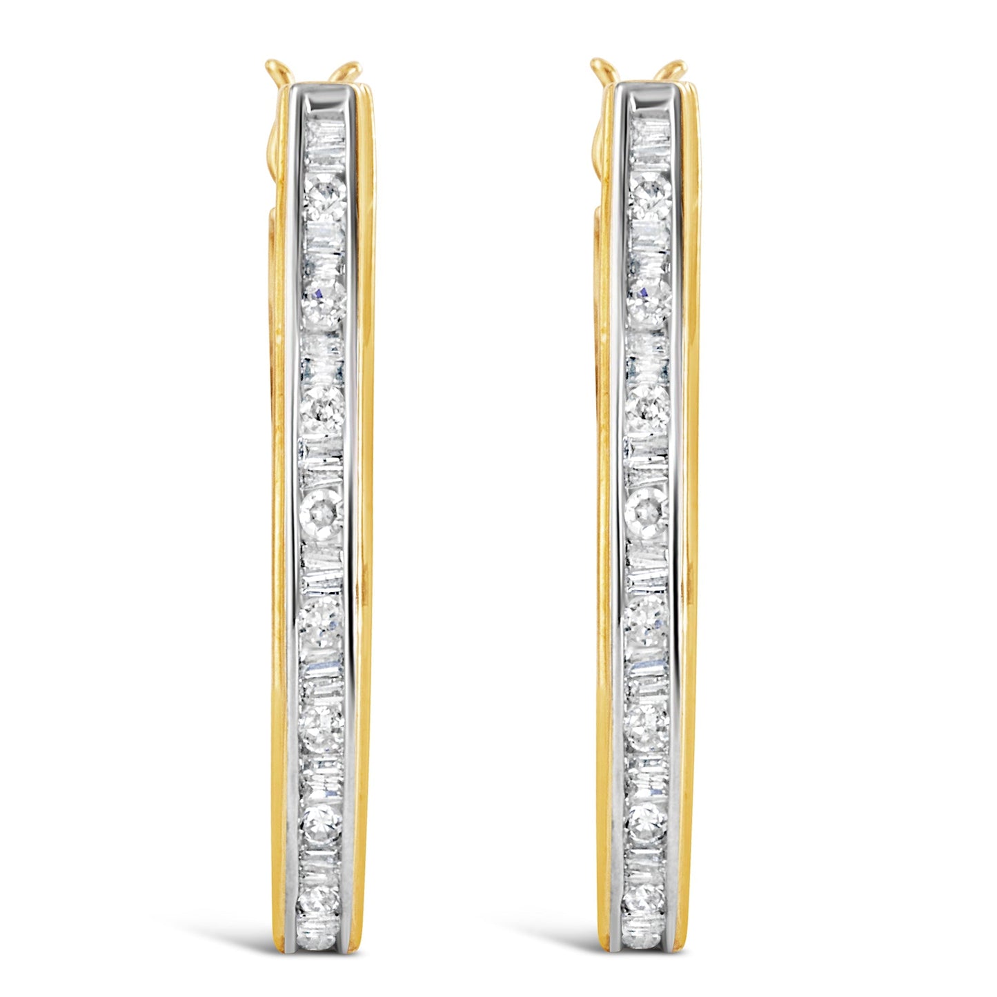10K Yellow Gold 1.00 Cttw Round and Baguette-Cut Diamond U-Hoop Earrings (H-I Color, SI2-I1 Clarity) Bids.com