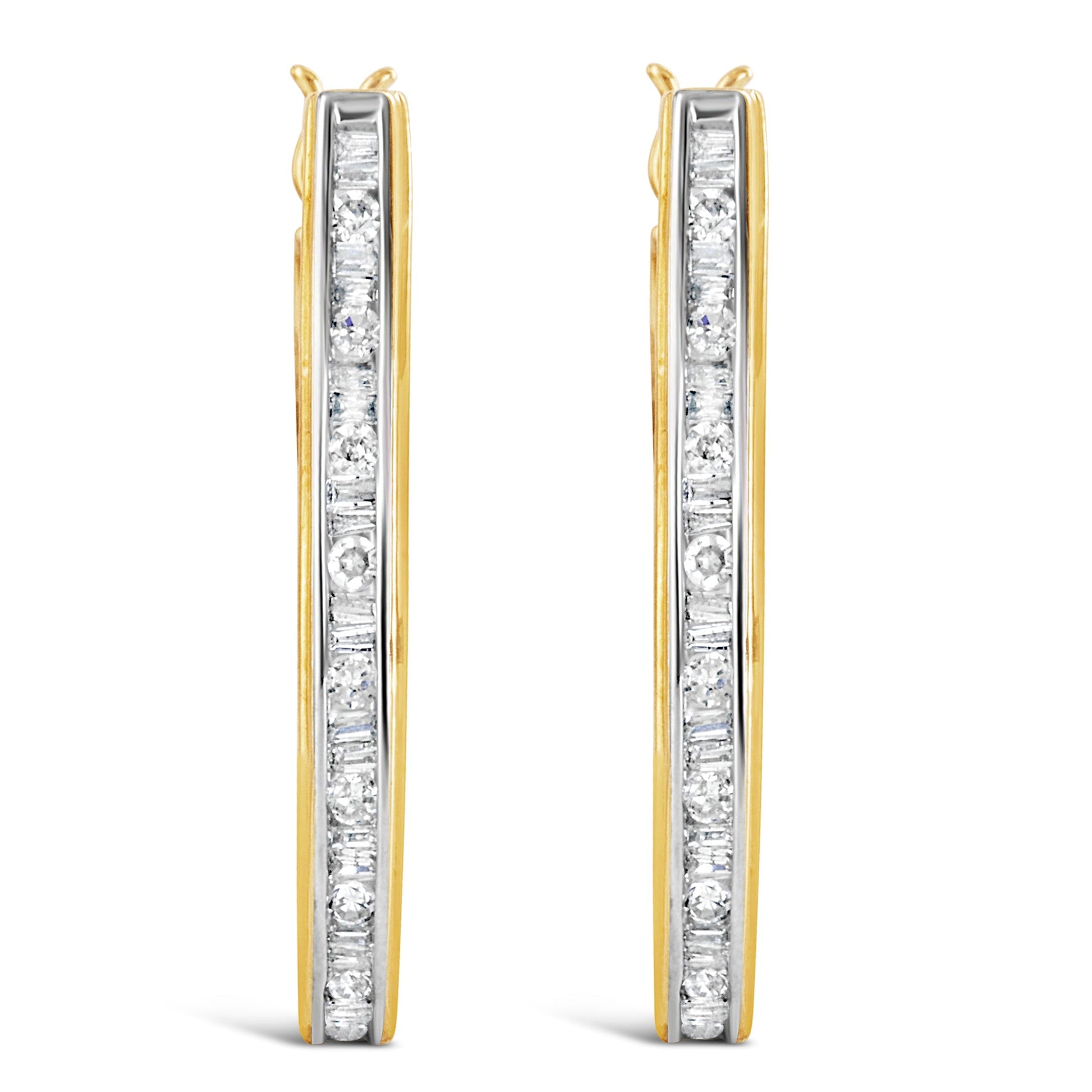 10K Yellow Gold 1.00 Cttw Round and Baguette-Cut Diamond U-Hoop Earrings (H-I Color, SI2-I1 Clarity) Bids.com