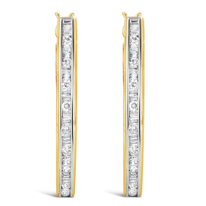 10K Yellow Gold 1.00 Cttw Round and Baguette-Cut Diamond U-Hoop Earrings (H-I Color, SI2-I1 Clarity) Bids.com