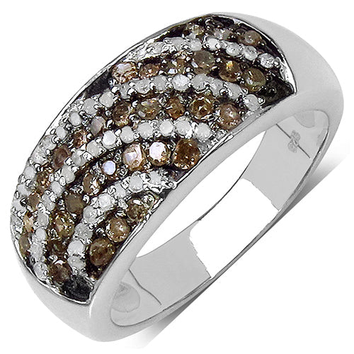 0.64 Carat Genuine Champagne Diamond & White Diamond .925 Sterling Silver Ring Bids.com