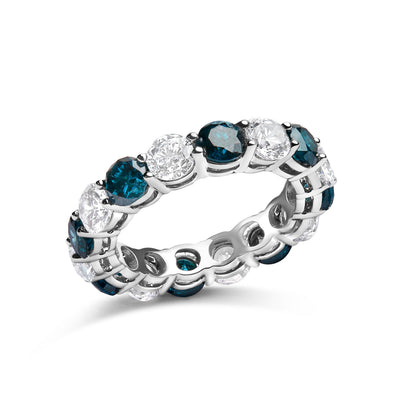 14K White Gold 6 1/4 Cttw Alternating Lab-Grown White and Natural Treated Blue Diamond Eternity Band Ring (F-G Color, VS1-VS2 Clarity) Bids.com