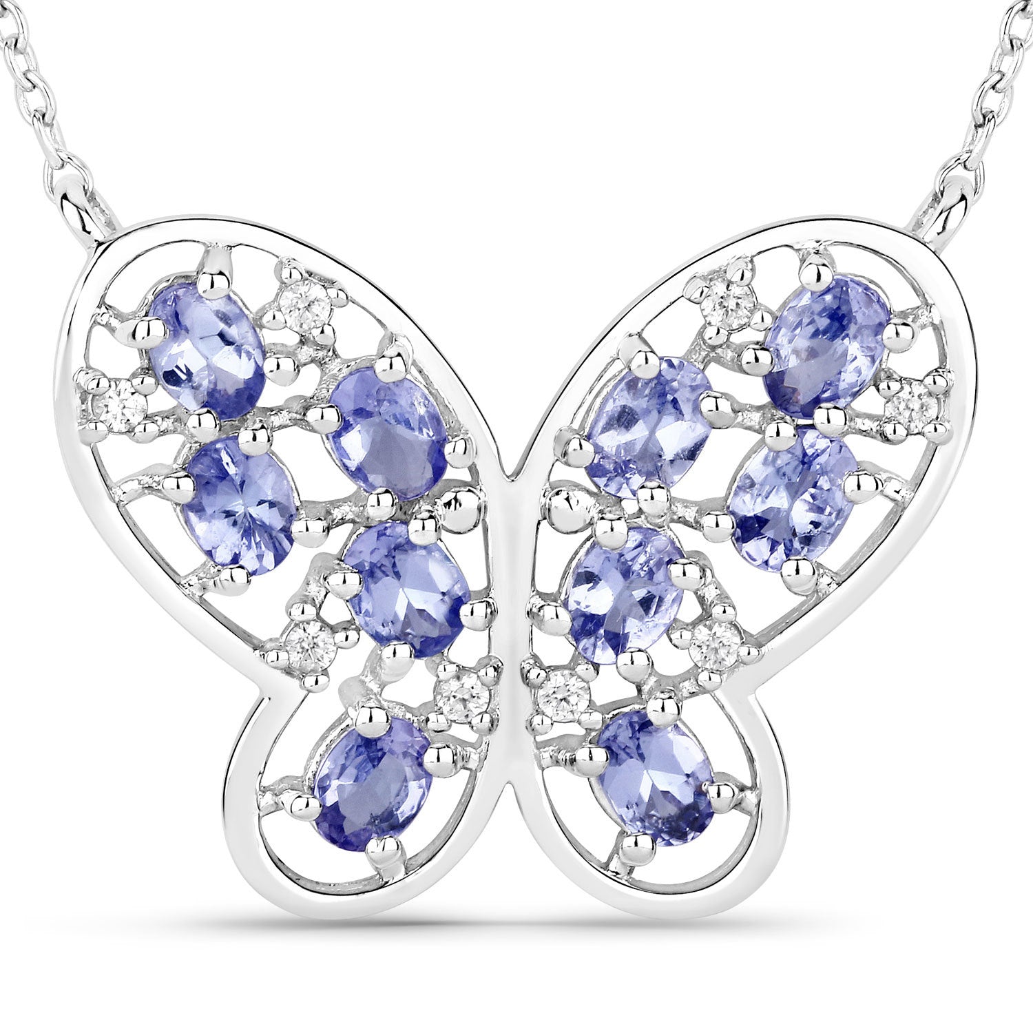 1.86 Carat Genuine Tanzanite and White Zircon .925 Sterling Silver Necklace Bids.com