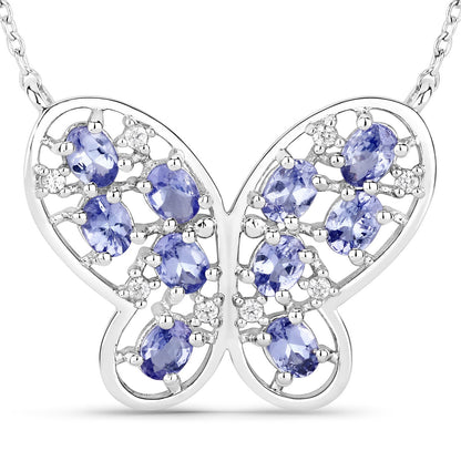 1.86 Carat Genuine Tanzanite and White Zircon .925 Sterling Silver Necklace Bids.com