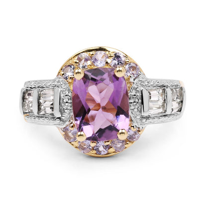 14K Yellow Gold Plated 2.28 Carat Genuine Amethyst, Tanzanite And White Topaz .925 Sterling Silver Ring Bids.com