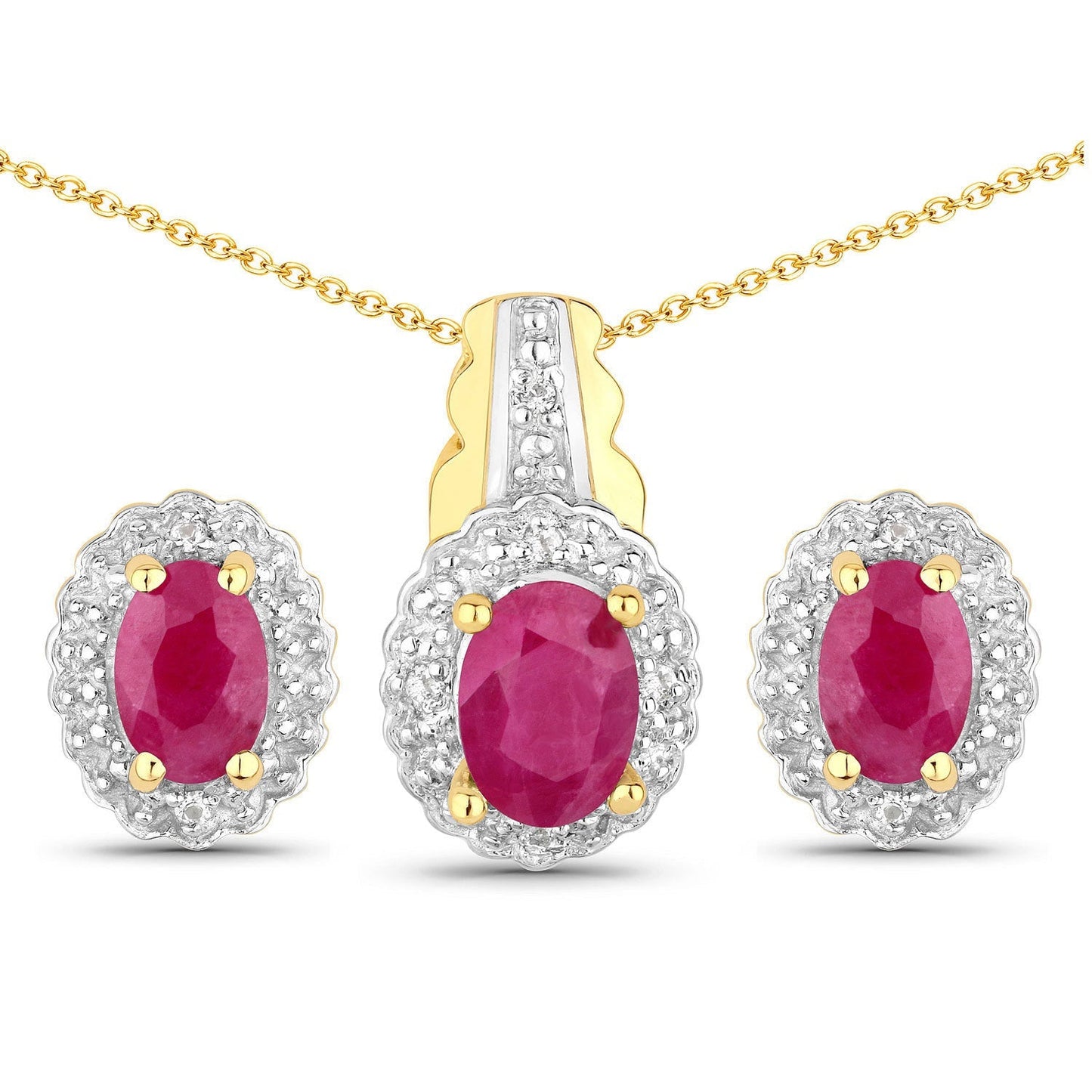 1.94 Carat Genuine Johnson Ruby and White Topaz .925 Sterling Silver Jewelry Set Bids.com