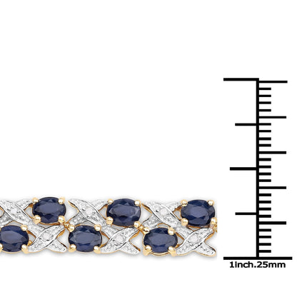 14K Yellow Gold Plated 12.53 Carat Genuine Blue Sapphire and White Diamond .925 Sterling Silver Bracelet Bids.com
