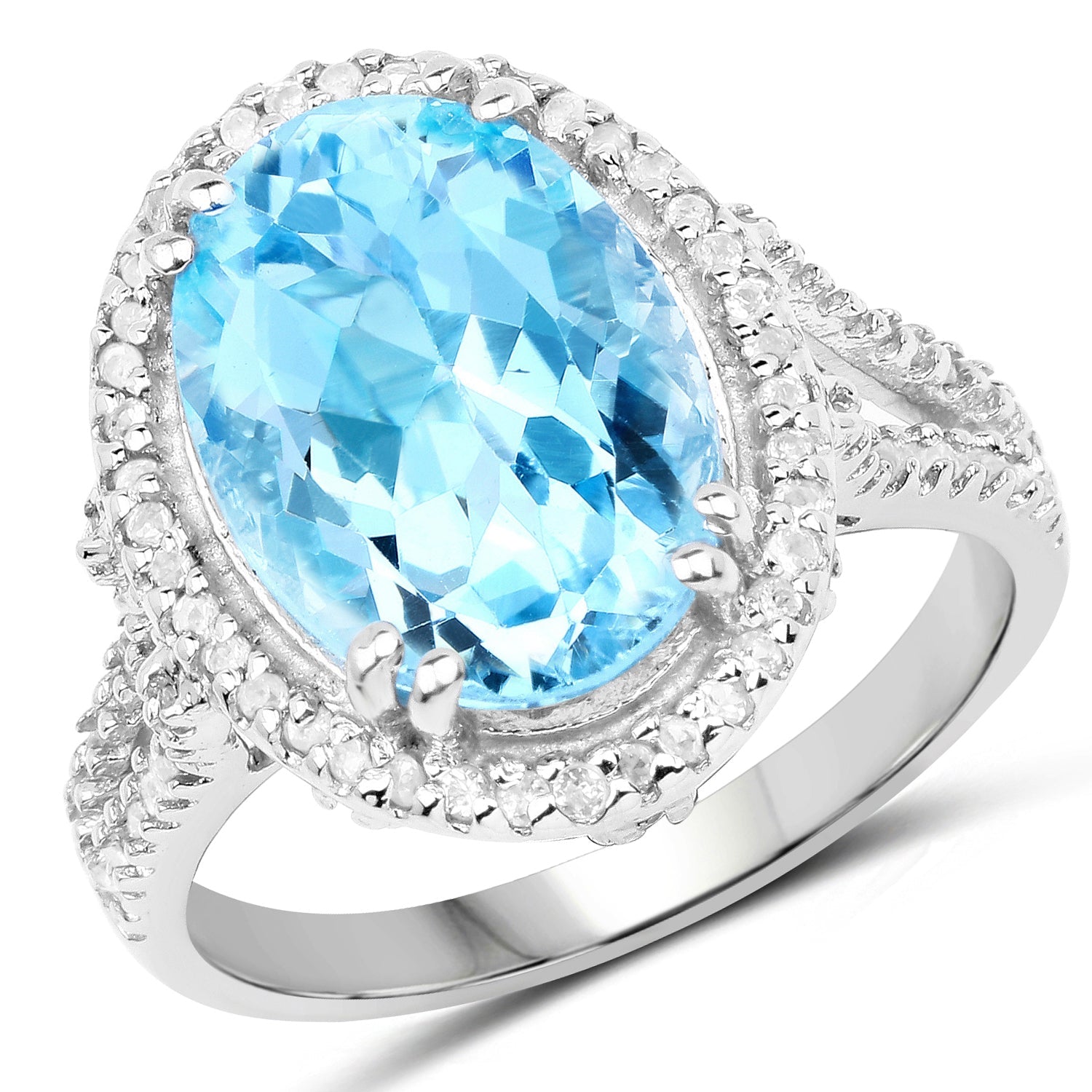 8.15 Carat Genuine Blue Topaz and White Topaz .925 Sterling Silver Ring Bids.com