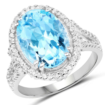 8.15 Carat Genuine Blue Topaz and White Topaz .925 Sterling Silver Ring Bids.com