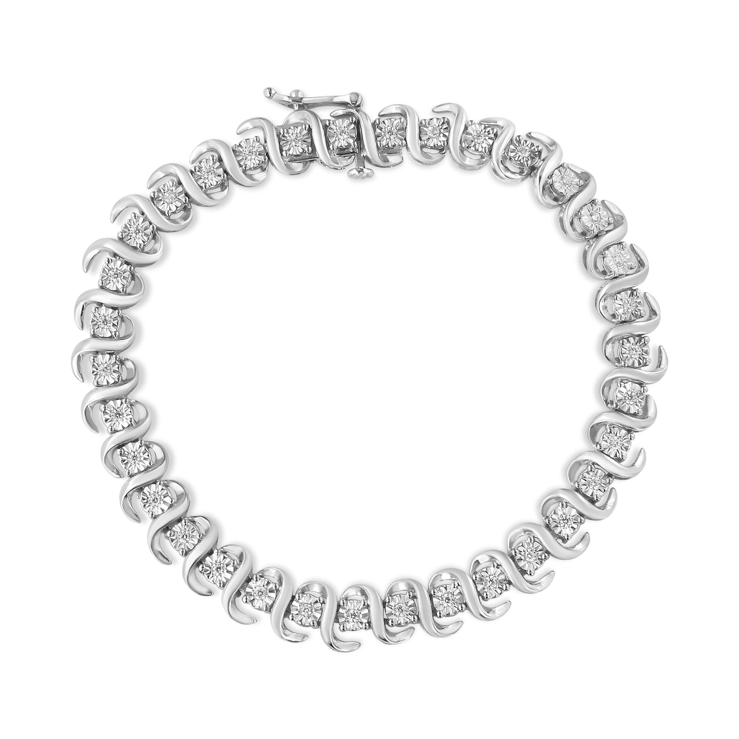 .925 Sterling Silver 1/3 Cttw Miracle-Set Diamond "S" Link Tennis Bracelet (I-J Color, I3 Clarity) - Size 7.25" Bids.com