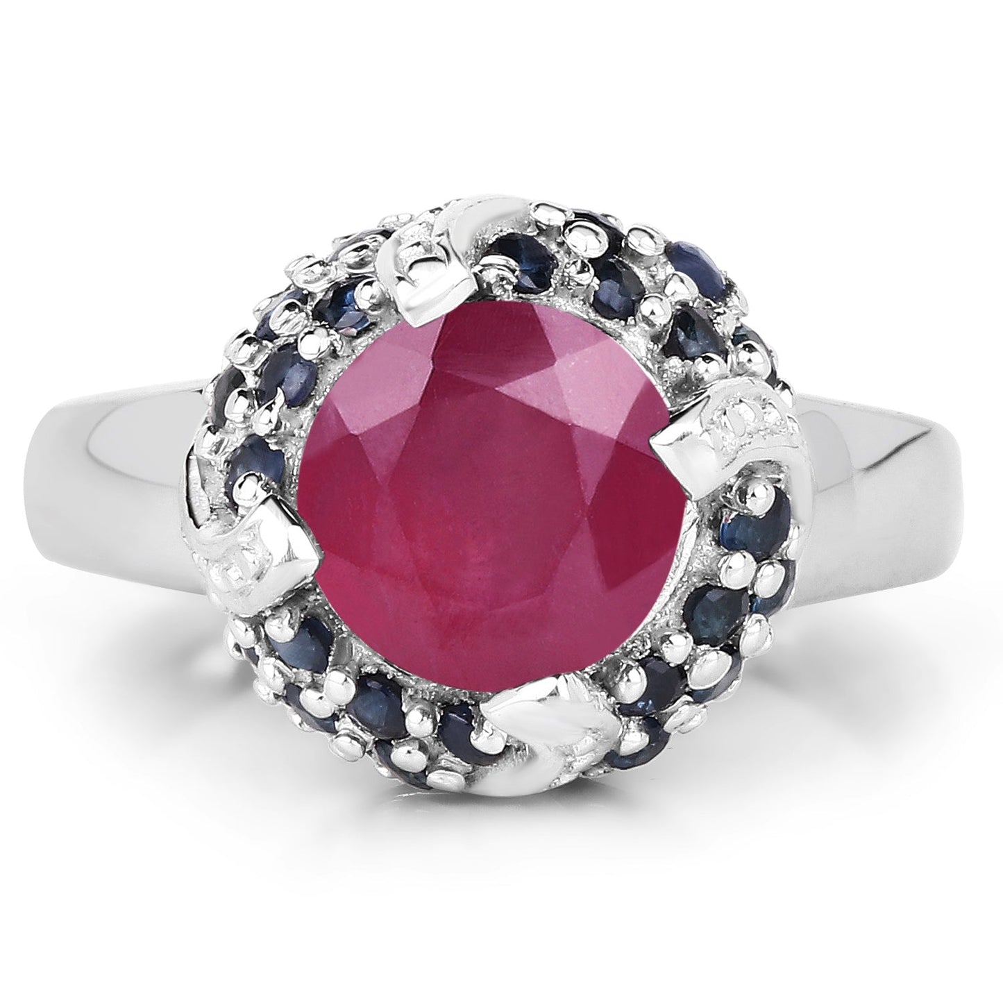 3.70 Carat Glass Filled Ruby and Blue Sapphire .925 Sterling Silver Ring Bids.com
