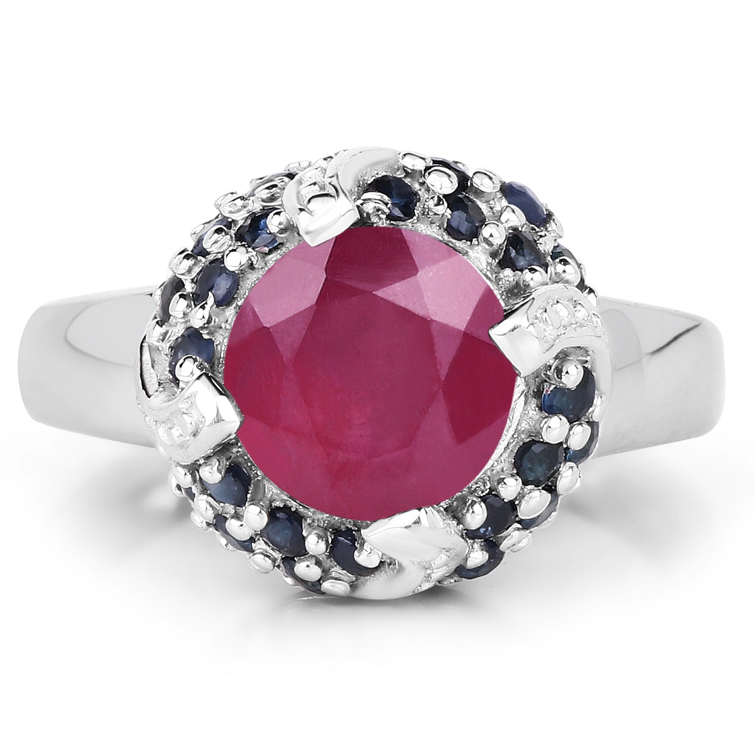 3.70 Carat Glass Filled Ruby and Blue Sapphire .925 Sterling Silver Ring Bids.com