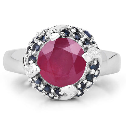 3.70 Carat Glass Filled Ruby and Blue Sapphire .925 Sterling Silver Ring Bids.com