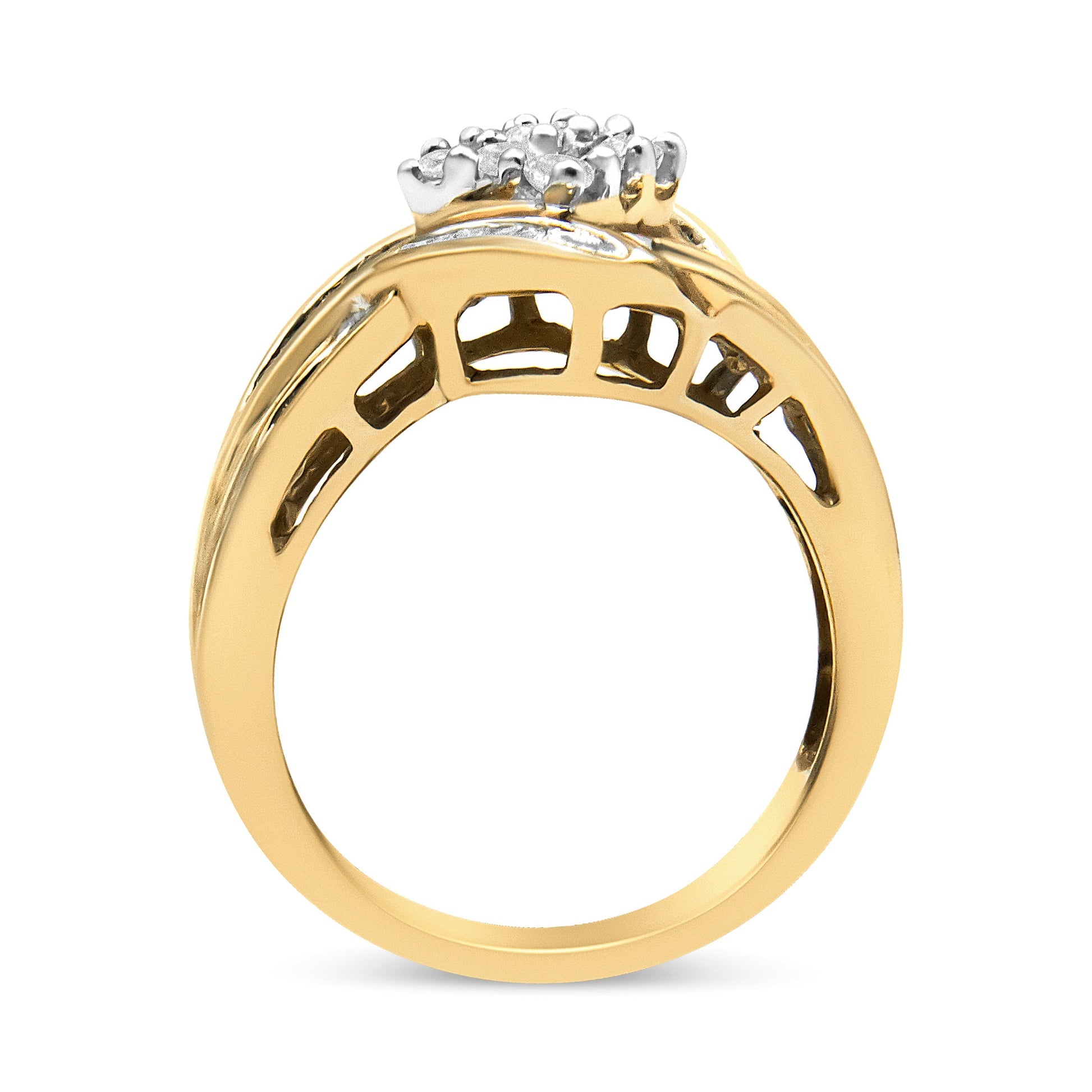 10K Yellow and White Gold 3/4 Cttw Diamond Cluster and Swirl Ring (H-I Color, I1-I2 Clarity) Bids.com