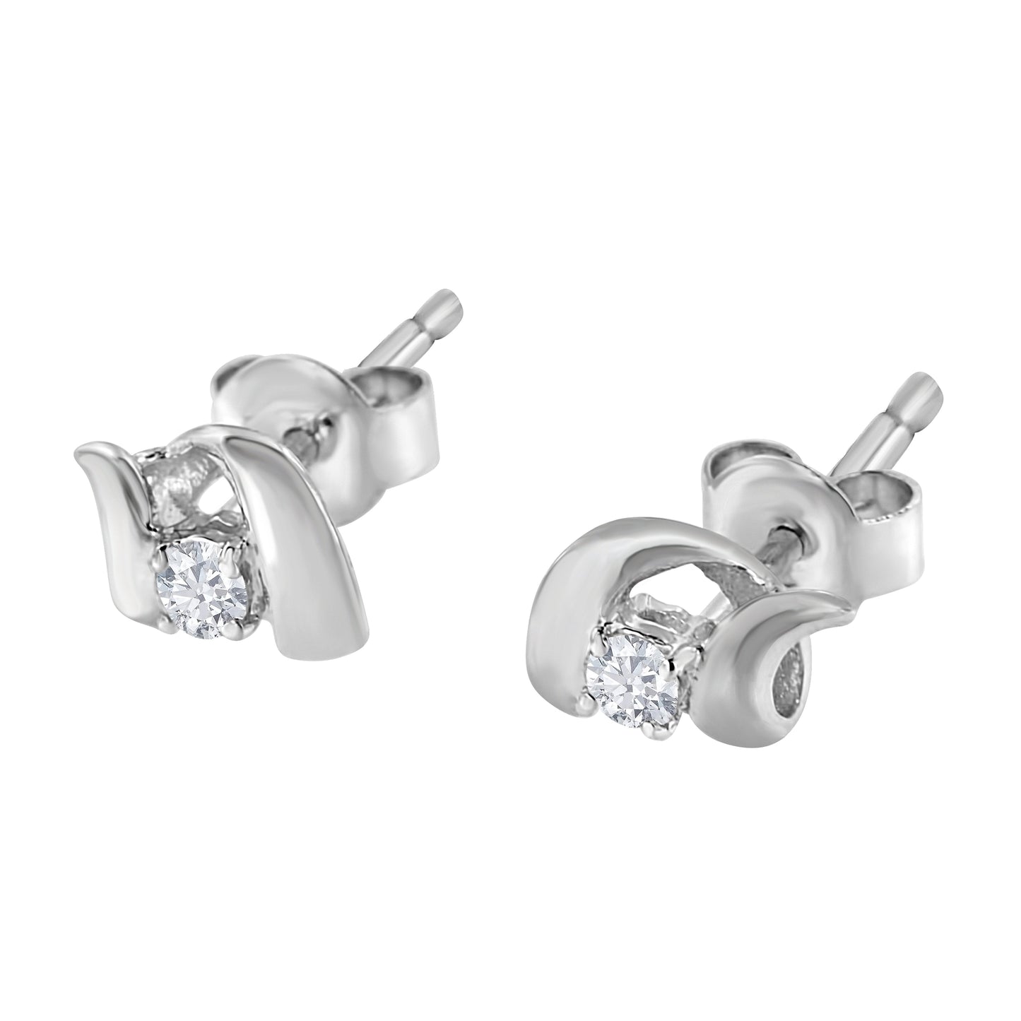 10K White Gold 1/10 Cttw Round Brilliant-Cut Diamond Espira Swirls Solitaire Push Back Stud Earrings (I-J Color, I1-I2 Clarity) Bids.com