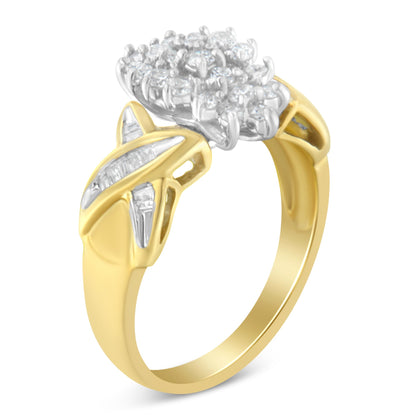 10K Yellow Gold Round And Baguette-Cut Diamond Ring (1/2 Cttw, H-I Color, I1-I2 Clarity) - Size 6 Bids.com