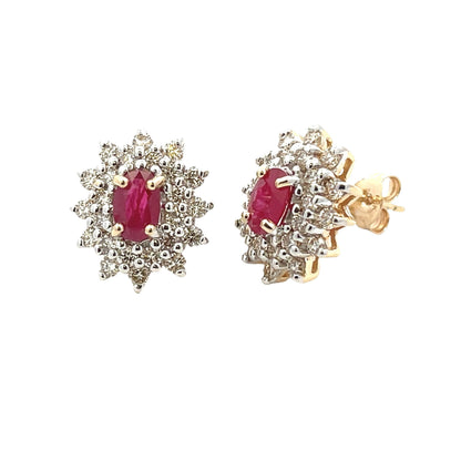 Natural 2.30ct Ruby Diamond Earrings 14KT Yellow Gold Bids.com