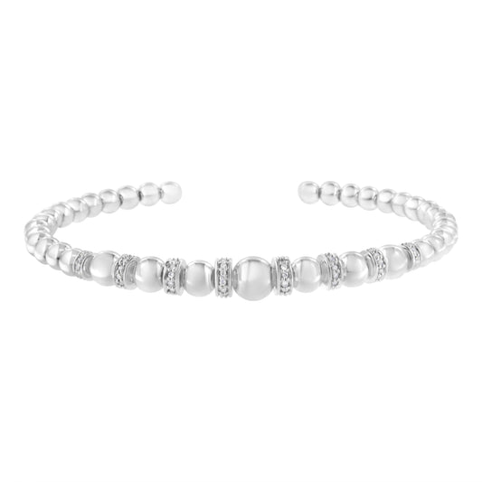 .925 Sterling Silver 1/4 Cttw Diamond Rondelle Graduated Ball Bead Cuff Bangle Bracelet (I-J color, I2-I3 clarity) - Fits wrists up to 7 1/2 inches Bids.com