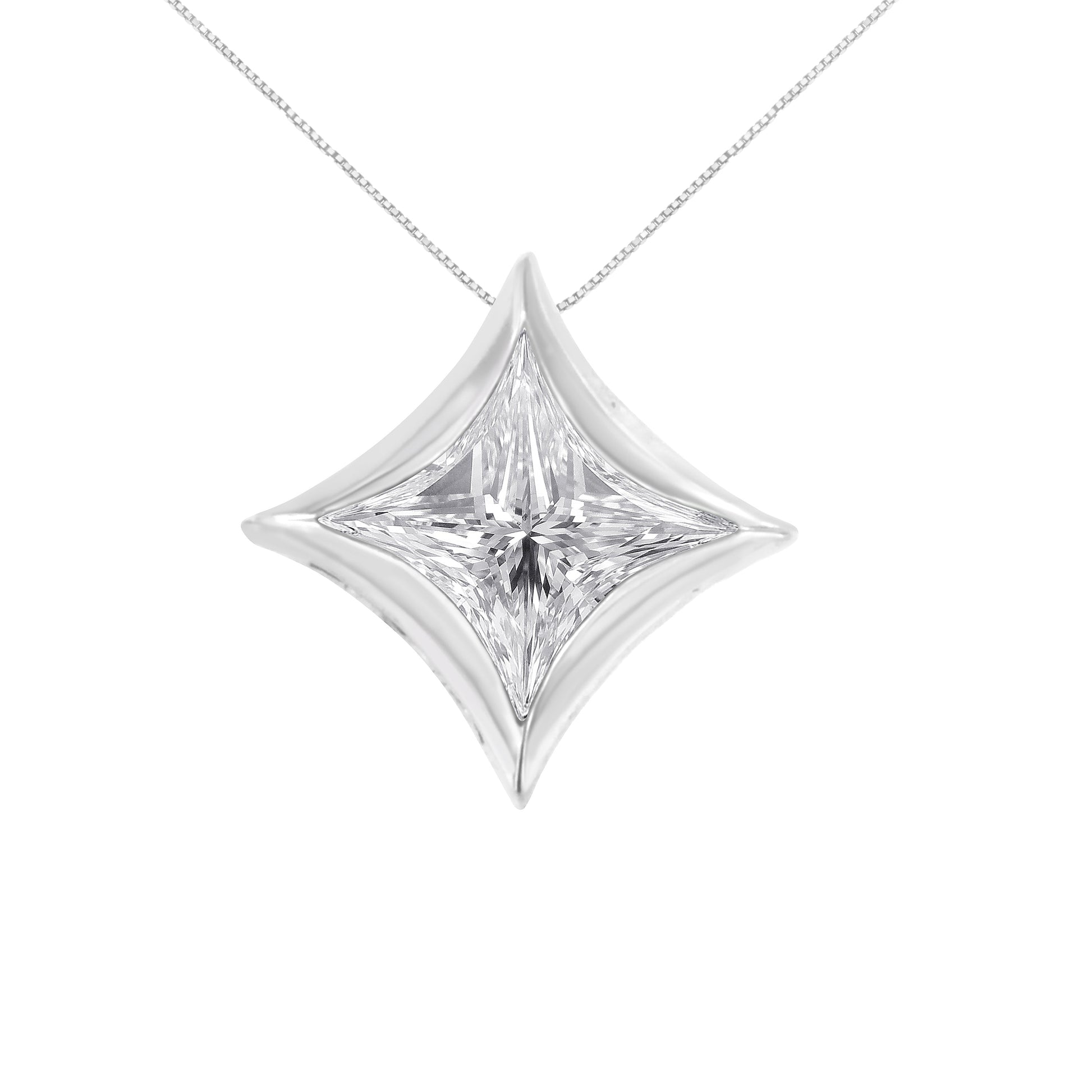 10K White Gold 1/10 Cttw Bezel Set Solitaire Princess Cut Diamond Kite Shaped Pendent Necklace - 18" Inches Bids.com