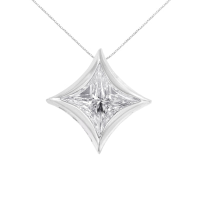 10K White Gold 1/10 Cttw Bezel Set Solitaire Princess Cut Diamond Kite Shaped Pendent Necklace - 18" Inches Bids.com