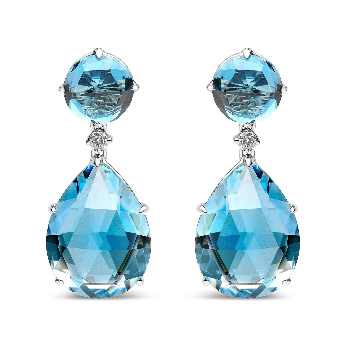 18K White Gold 1/5 Cttw Diamond with Round London Blue Topaz and 20 x 15mm Pear Cut Sky Blue Topaz Gemstone Dangle Earring (G-H Color, SI1-SI2 Clarity) Bids.com