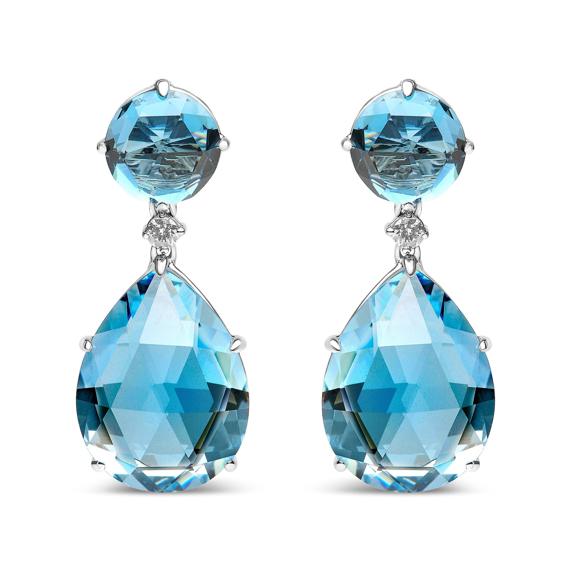 18K White Gold 1/5 Cttw Diamond with Round London Blue Topaz and 20 x 15mm Pear Cut Sky Blue Topaz Gemstone Dangle Earring (G-H Color, SI1-SI2 Clarity) Bids.com