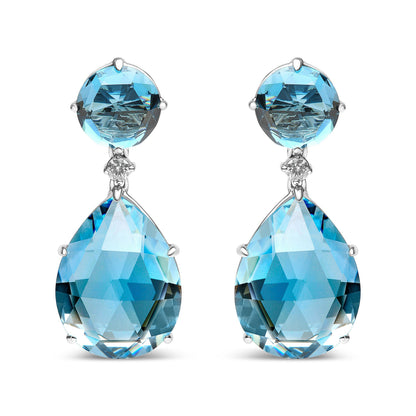 18K White Gold 1/5 Cttw Diamond with Round London Blue Topaz and 20 x 15mm Pear Cut Sky Blue Topaz Gemstone Dangle Earring (G-H Color, SI1-SI2 Clarity) Bids.com