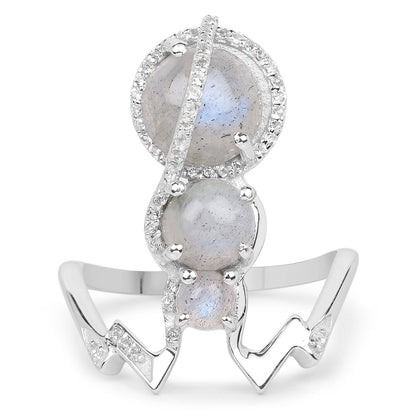 2.79 Carat Genuine Labradorite And White Topaz .925 Sterling Silver Ring Bids.com