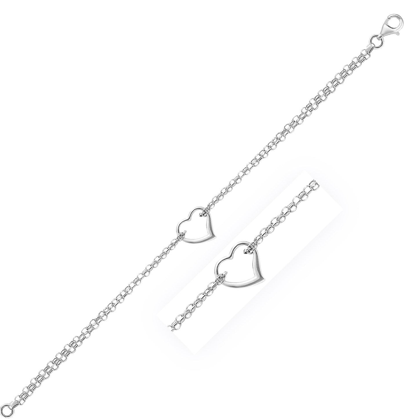 14k White Gold Cable Chain Anklet with Open Heart Station Bids.com