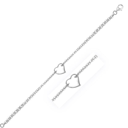 14k White Gold Cable Chain Anklet with Open Heart Station Bids.com