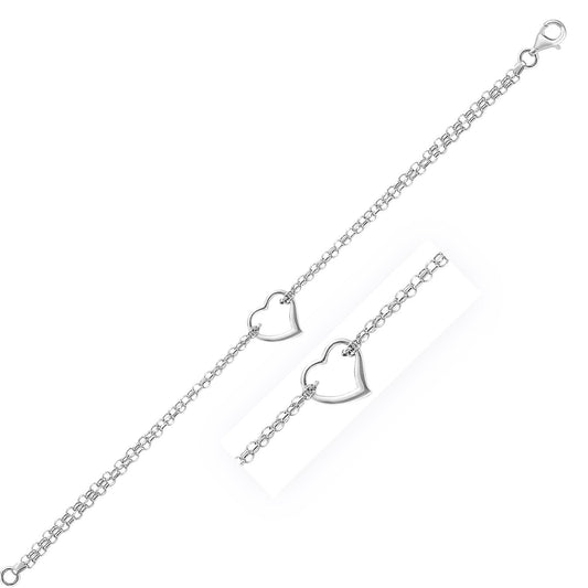 14k White Gold Cable Chain Anklet with Open Heart Station Bids.com