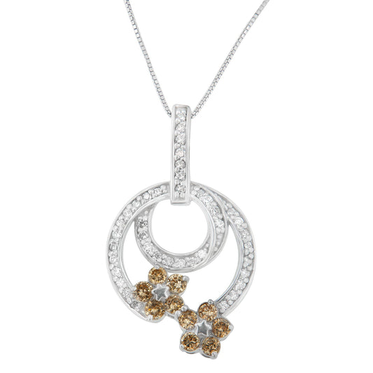 .925 Sterling Silver 1 cttw Round Cut Diamond Floral Garden Pendant Necklace (H-I, I1-I2) Bids.com